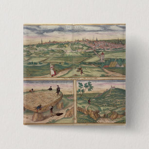 Map of Poitiers, from 'Civitates Orbis Terrarum' b 2 Inch Square Button