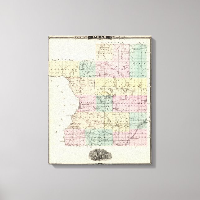Map of Polk County, State of Wisconsin Canvas Print (Front)