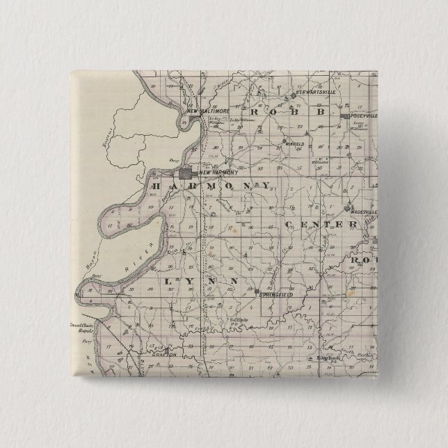 Map of Posey County 2 Inch Square Button (Front)