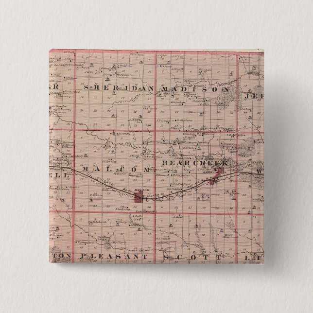 Map of Poweshiek County, State of Iowa 2 Inch Square Button (Front)