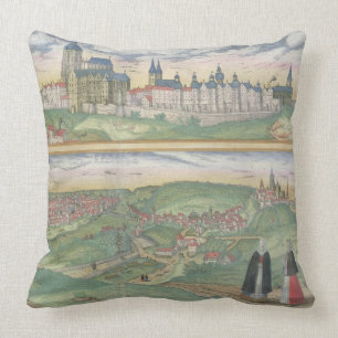 Map of Prague, from 'Civitates Orbis Terrarum' by Throw Pillow