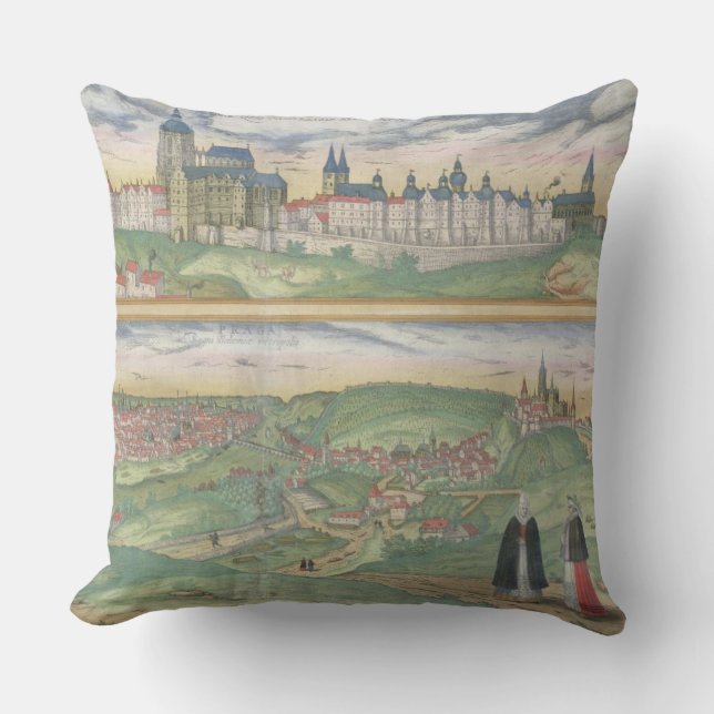 Map of Prague, from 'Civitates Orbis Terrarum' by Throw Pillow (Front)