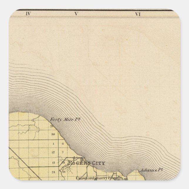 Map of Presque Isle County, Michigan Square Sticker (Front)