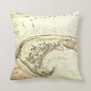 Map of Provincetown in 1830's Truro Throw Pillow