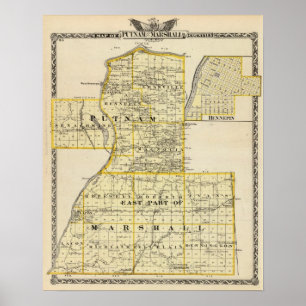 Map of Putnam and east part of Marshall counties Poster