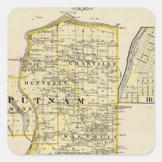Map of Putnam and east part of Marshall counties Square Sticker (Front)