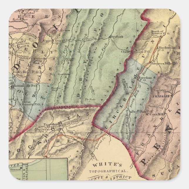 Map of Randolph, Pendleton counties Square Sticker (Front)
