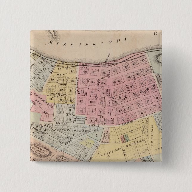 Map of Red Wing, Goodhue County, Minnesota 2 Inch Square Button (Front)