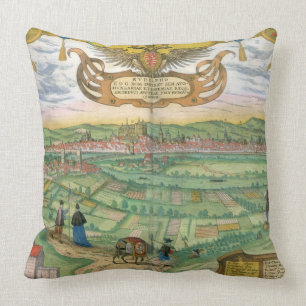 Map of Regensburg, from 'Civitates Orbis Terrarum' Throw Pillow