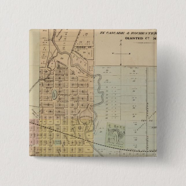 Map of Rochester, Minnesota 2 Inch Square Button (Front)