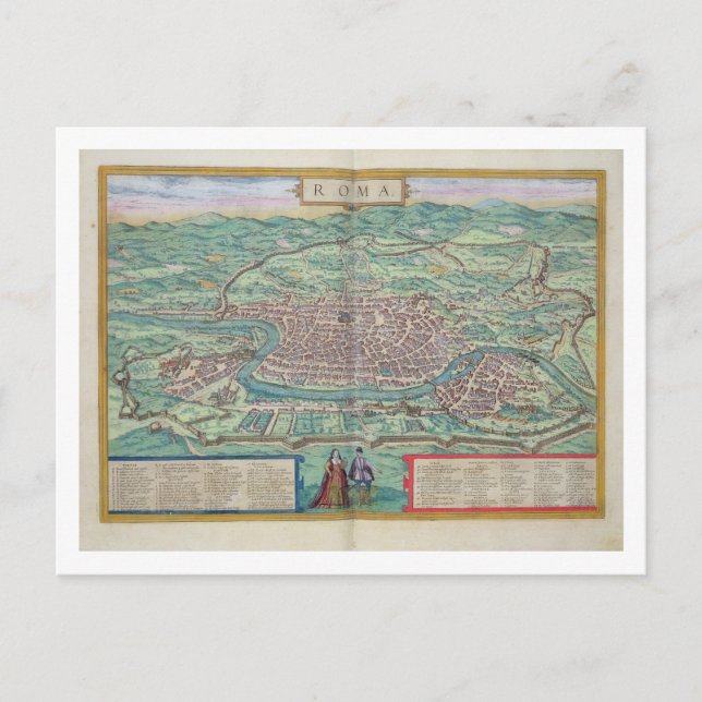 Map of Rome, from 'Civitates Orbis Terrarum' by Ge Postcard (Front)