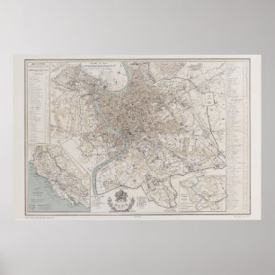 Map of Rome Italy 1869 Reproduction  Poster