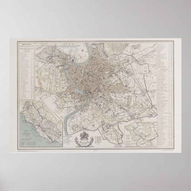 Map of Rome Italy 1869 Reproduction  Poster (Front)