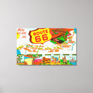 Map of Route 66 from Los Angeles to Chicago Canvas Print