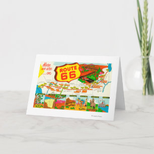 Map of Route 66 from Los Angeles to Chicago Card