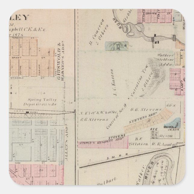 Map of Rushford, Fillmore County, Minnesota Square Sticker (Front)