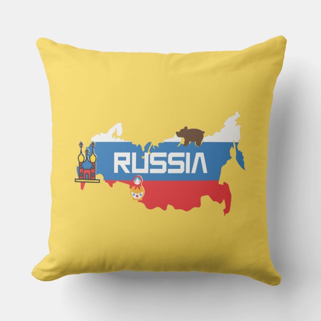 Map of Russia with White Blue and Red Flag within Throw Pillow (Front)
