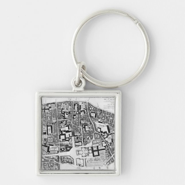 Map of Sainte-Genevieve area, Paris, 1756 Keychain (Front)
