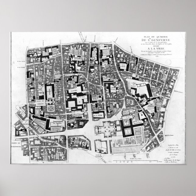 Map of Sainte-Genevieve area, Paris, 1756 Poster (Front)