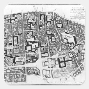 Map of Sainte-Genevieve area, Paris, 1756 Square Sticker