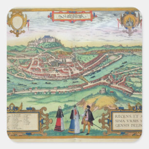 Map of Salzburg, from 'Civitates Orbis Terrarum' b Square Sticker