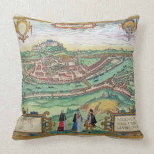 Map of Salzburg, from 'Civitates Orbis Terrarum' b Throw Pillow