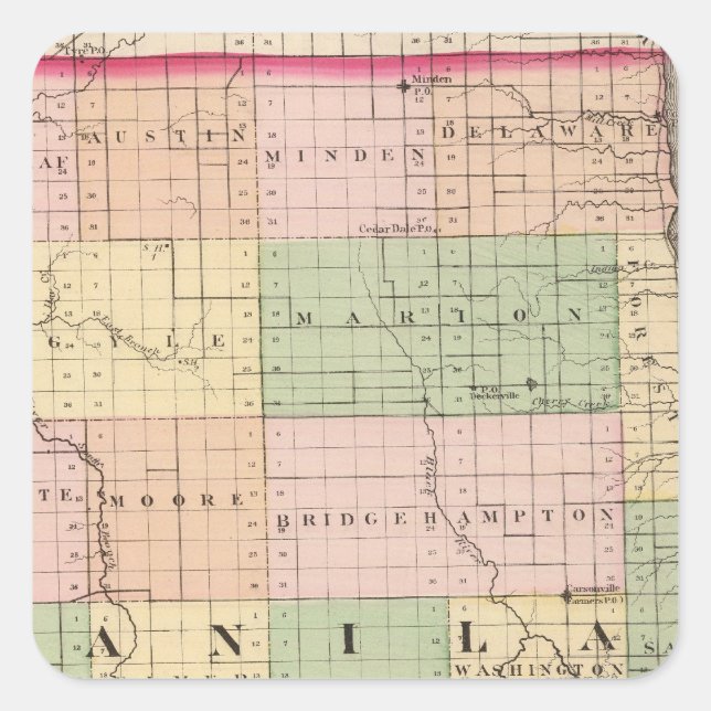 Map of Sanilac County, Michigan Square Sticker (Front)