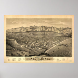 Map of Santa Barbara, Birds-Eye View, 1877 Poster