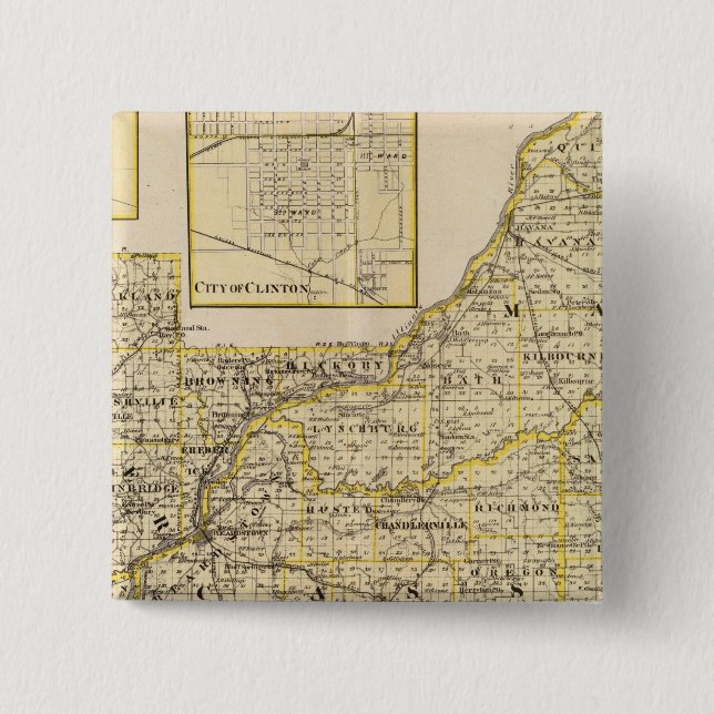 Map of Schuyler, Mason, Brown 2 Inch Square Button (Front)