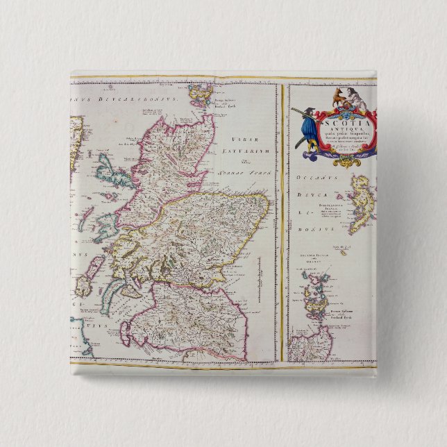 Map of Scotland, c.1700 2 Inch Square Button (Front)