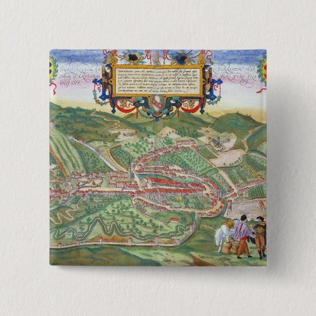 Map of Serravalle, from 'Civitates Orbis Terrarum' 2 Inch Square Button (Front)