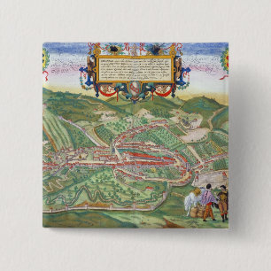 Map of Serravalle, from 'Civitates Orbis Terrarum' 2 Inch Square Button