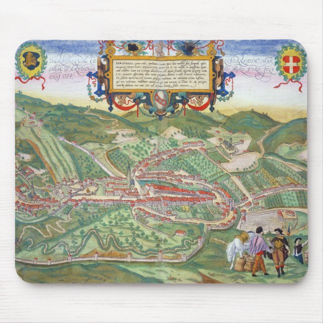 Map of Serravalle, from 'Civitates Orbis Terrarum' Mouse Pad (Front)
