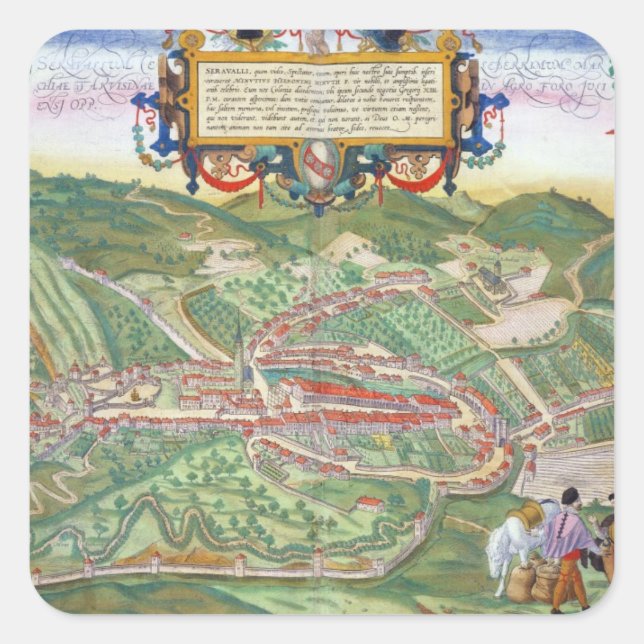 Map of Serravalle, from 'Civitates Orbis Terrarum' Square Sticker (Front)