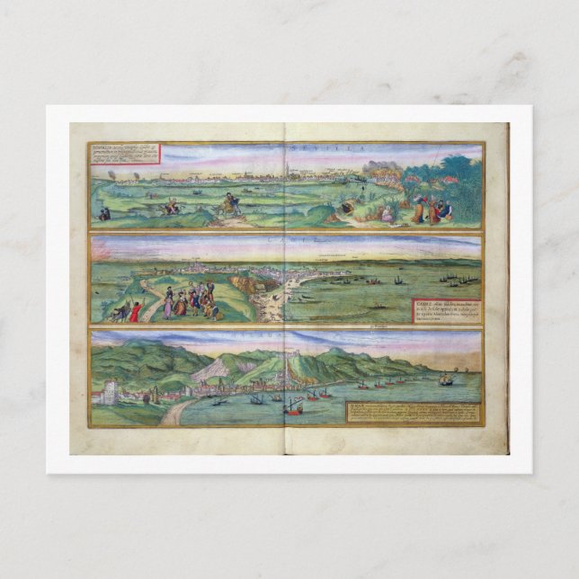 Map of Seville, Cadiz, and Malaga, from 'Civitates Postcard (Front)