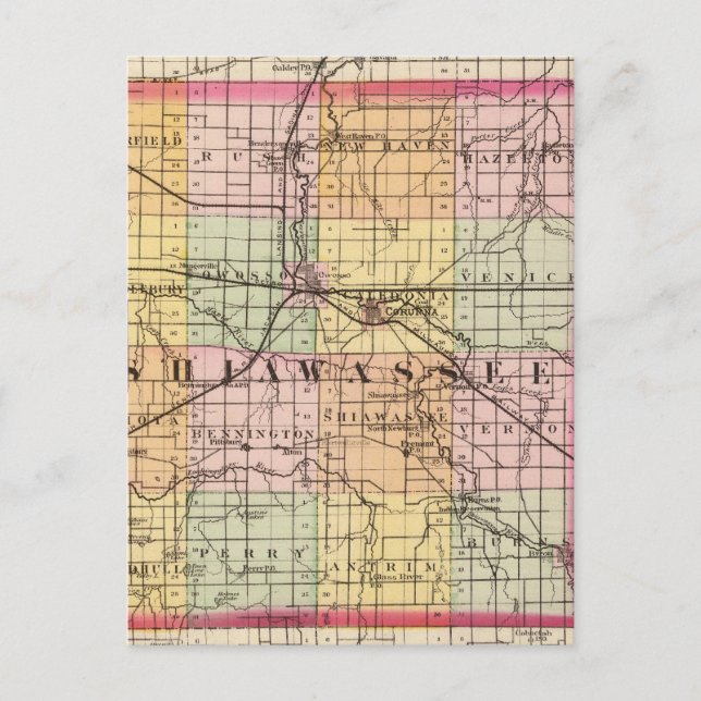 Map of Shiawassee County, Michigan Postcard (Front)