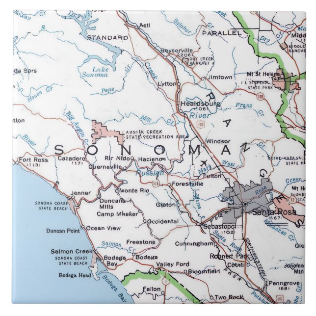 Map of Sonoma County CA -Blue Tile (Front)