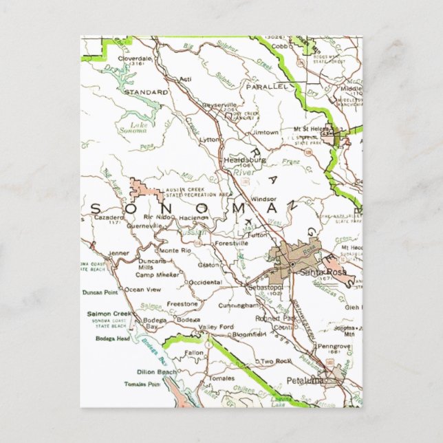 Map of Sonoma County CA Postcard (Front)