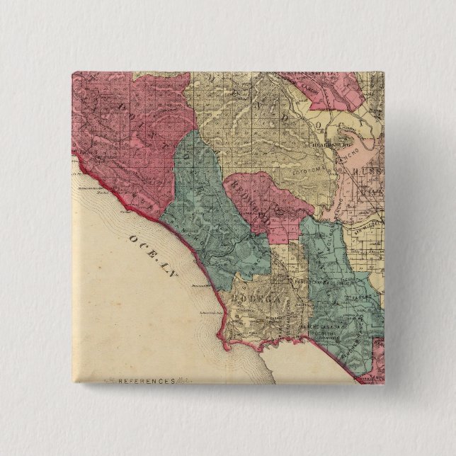 Map of Sonoma County California 2 Inch Square Button (Front)