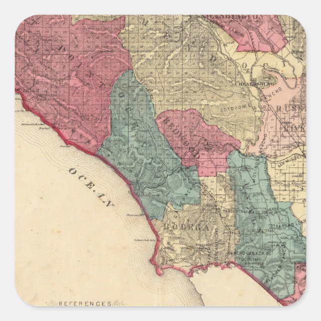 Map of Sonoma County California Square Sticker (Front)