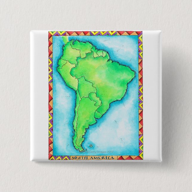 Map of South America 2 Inch Square Button (Front)