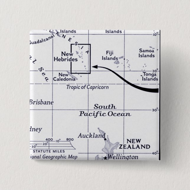 Map of South Pacific Ocean 2 Inch Square Button (Front)