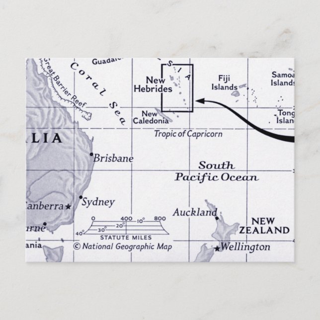 Map of South Pacific Ocean Postcard (Front)