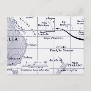 Map of South Pacific Ocean Postcard