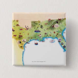Map of Southern United States of America, with 2 Inch Square Button
