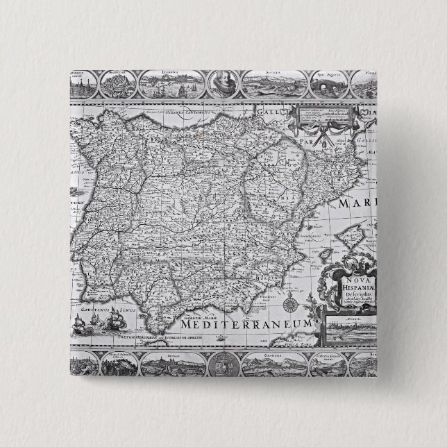 Map of Spain 2 Inch Square Button (Front)
