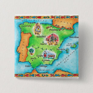 Map of Spain 2 Inch Square Button