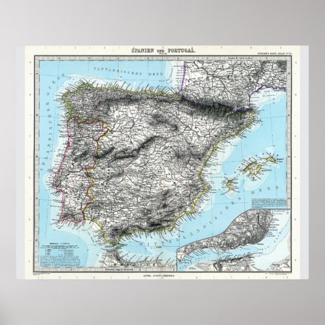 Map of Spain and Portugal (1891) Poster (Front)