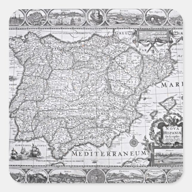 Map of Spain Square Sticker (Front)