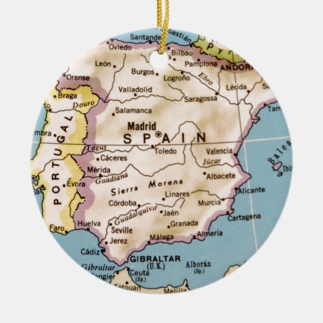 Map of Spain Vintage Design Ceramic Ornament (Front)